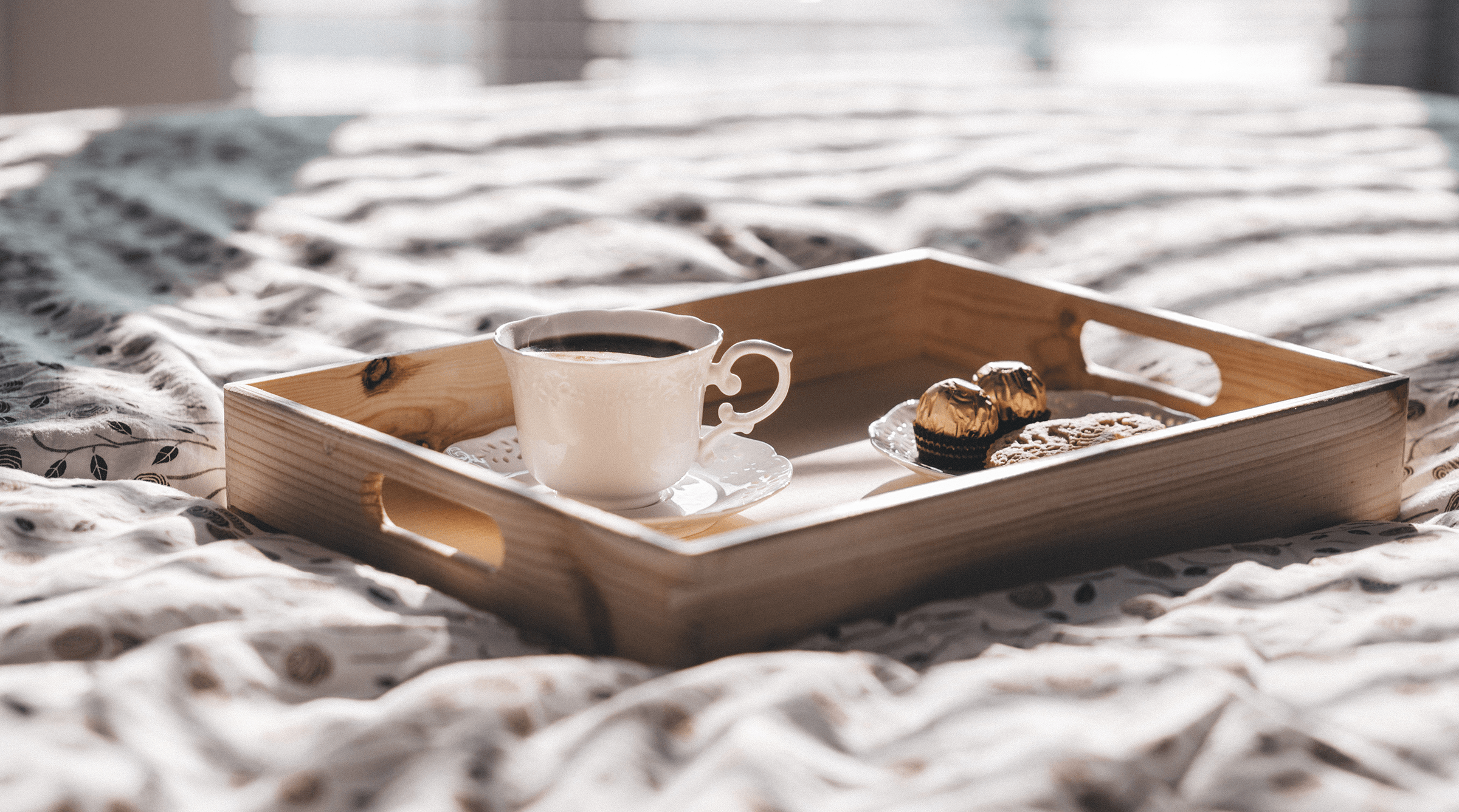 Tray with a coffee